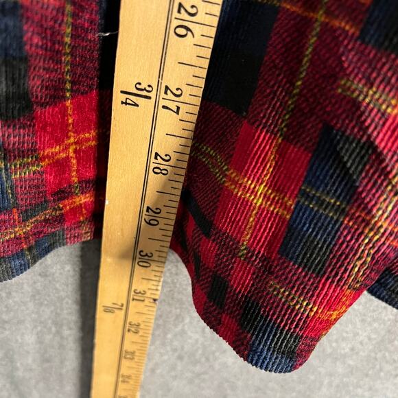 Susan Graver Weekend Regular Plaid Knit Corduroy Button Up Sh Red/Navy X-Large - Picture 4 of 11